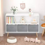 Étagère à livres pour enfants avec 3 tiroirs en tissu, multifonctionnelle pour livres/jouets, boucle de sécurité murale, MDF haute densité