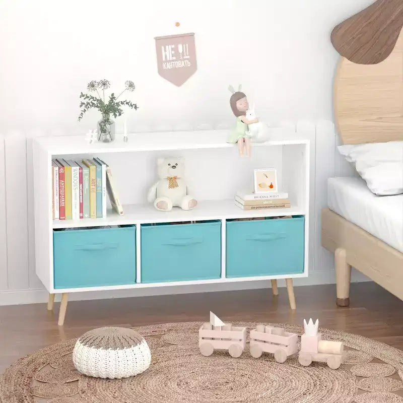 Étagère à livres pour enfants avec 3 tiroirs en tissu, multifonctionnelle pour livres/jouets, boucle de sécurité murale, MDF haute densité