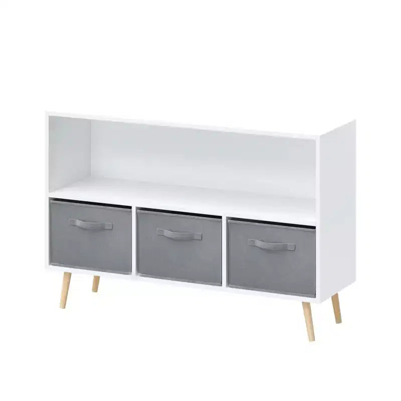 Étagère à livres pour enfants avec 3 tiroirs en tissu, multifonctionnelle pour livres/jouets, boucle de sécurité murale, MDF haute densité