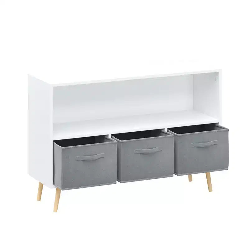 Étagère à livres pour enfants avec 3 tiroirs en tissu, multifonctionnelle pour livres/jouets, boucle de sécurité murale, MDF haute densité