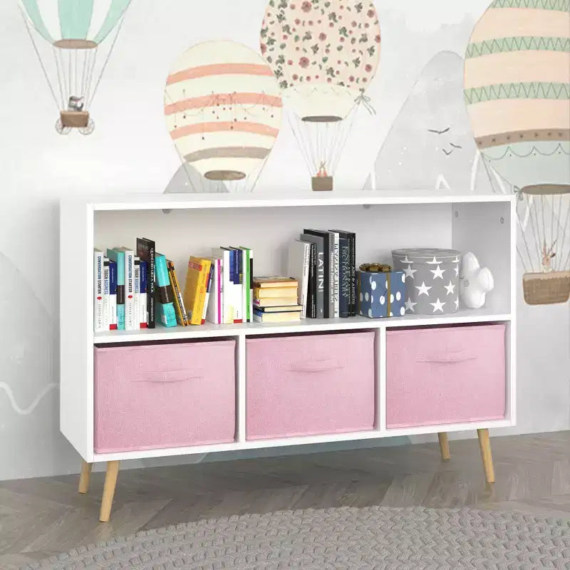 Étagère à livres pour enfants avec 3 tiroirs en tissu, multifonctionnelle pour livres/jouets, boucle de sécurité murale, MDF haute densité