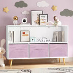 Étagère à livres pour enfants avec 3 tiroirs en tissu, multifonctionnelle pour livres/jouets, boucle de sécurité murale, MDF haute densité