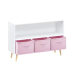 Étagère à livres pour enfants avec 3 tiroirs en tissu, multifonctionnelle pour livres/jouets, boucle de sécurité murale, MDF haute densité