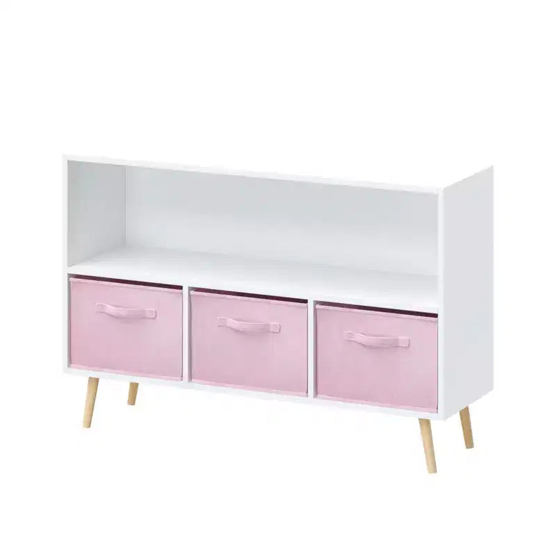 Étagère à livres pour enfants avec 3 tiroirs en tissu, multifonctionnelle pour livres/jouets, boucle de sécurité murale, MDF haute densité