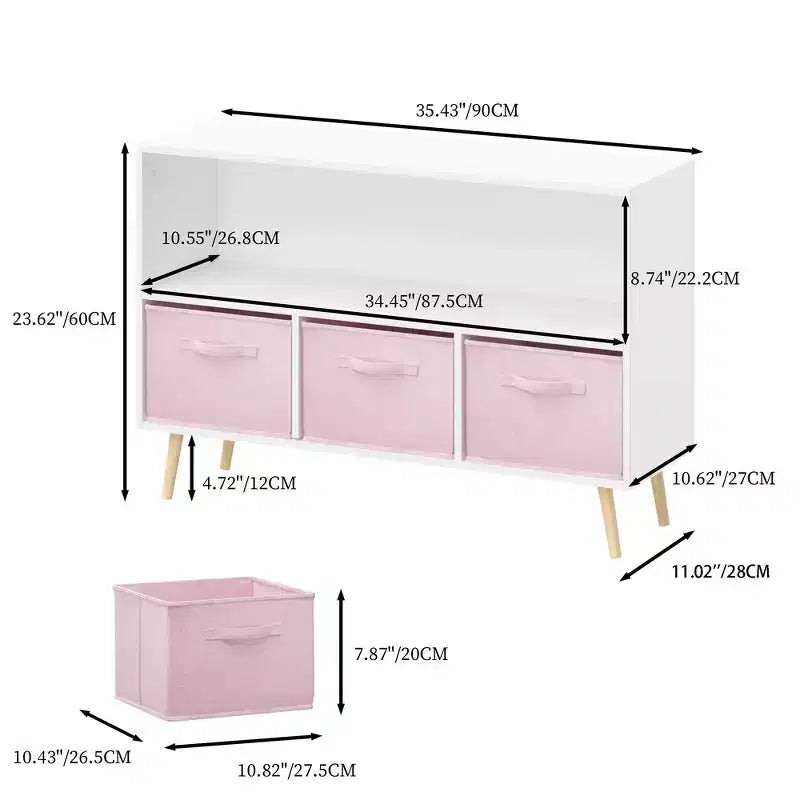 Étagère à livres pour enfants avec 3 tiroirs en tissu, multifonctionnelle pour livres/jouets, boucle de sécurité murale, MDF haute densité