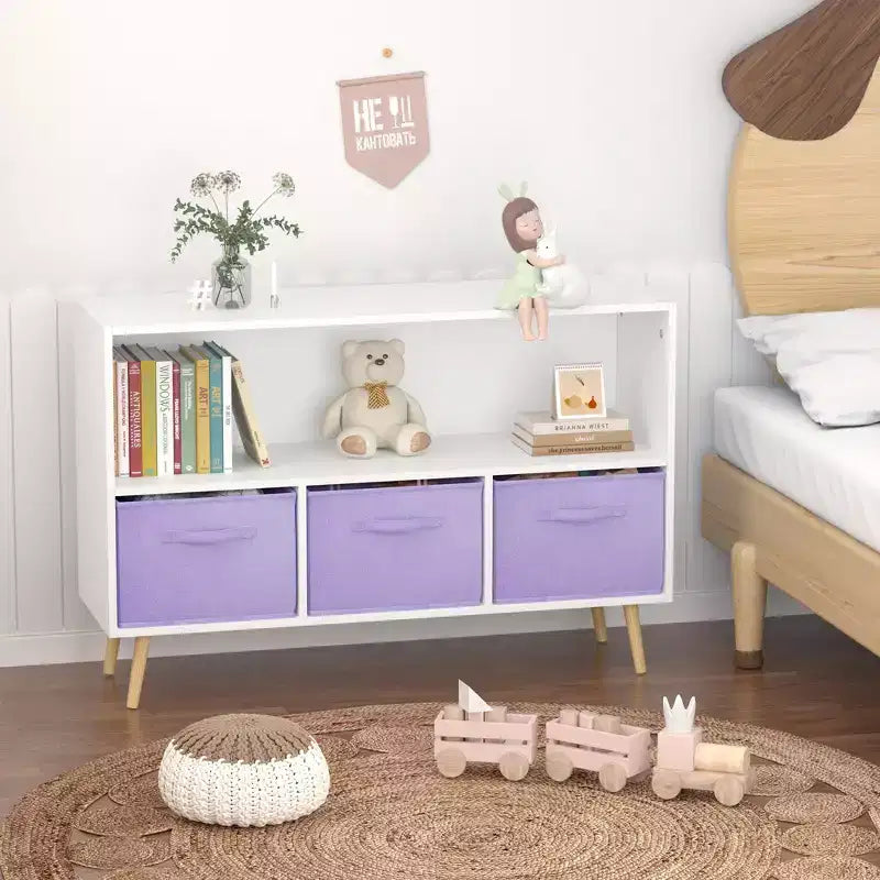 Étagère à livres pour enfants avec 3 tiroirs en tissu, multifonctionnelle pour livres/jouets, boucle de sécurité murale, MDF haute densité