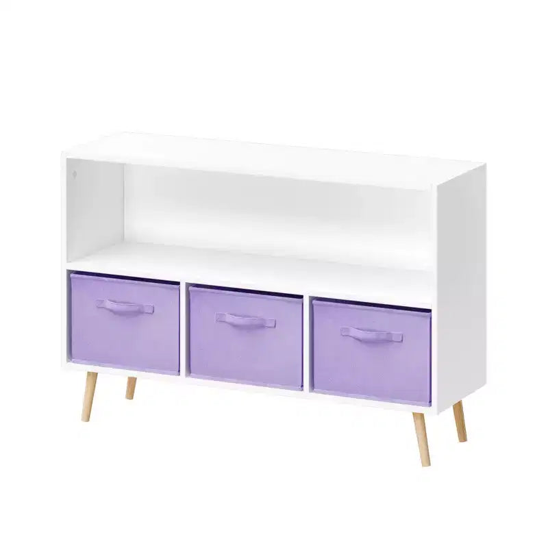 Étagère à livres pour enfants avec 3 tiroirs en tissu, multifonctionnelle pour livres/jouets, boucle de sécurité murale, MDF haute densité