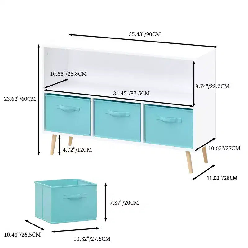 Étagère à livres pour enfants avec 3 tiroirs en tissu, multifonctionnelle pour livres/jouets, boucle de sécurité murale, MDF haute densité