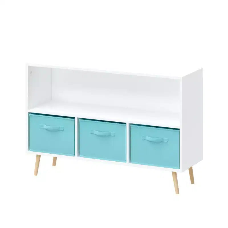 Étagère à livres pour enfants avec 3 tiroirs en tissu, multifonctionnelle pour livres/jouets, boucle de sécurité murale, MDF haute densité