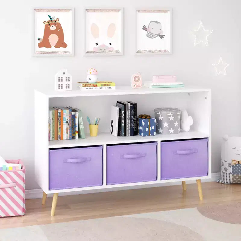 Étagère à livres pour enfants avec 3 tiroirs en tissu, multifonctionnelle pour livres/jouets, boucle de sécurité murale, MDF haute densité