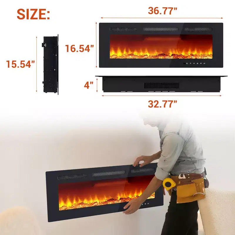 Cheminée électrique murale de 40 pouces, chauffage de cheminée avec réglages 750W/1500W, 12 effets de flamme colorés, télécommande et minuterie