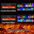 Cheminée électrique murale de 40 pouces, chauffage de cheminée avec réglages 750W/1500W, 12 effets de flamme colorés, télécommande et minuterie