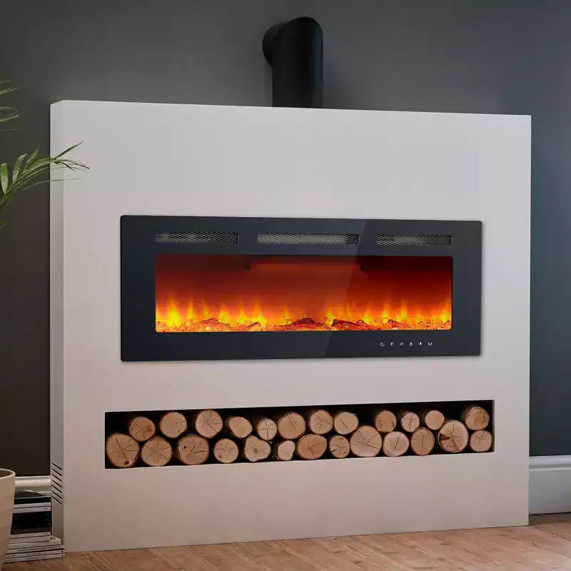 Cheminée électrique murale de 40 pouces, chauffage de cheminée avec réglages 750W/1500W, 12 effets de flamme colorés, télécommande et minuterie