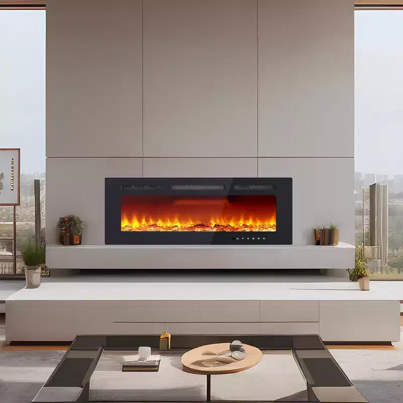 Cheminée électrique murale de 40 pouces, chauffage de cheminée avec réglages 750W/1500W, 12 effets de flamme colorés, télécommande et minuterie