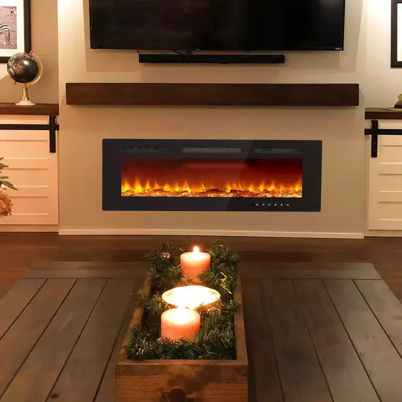 Cheminée électrique murale de 40 pouces, chauffage de cheminée avec réglages 750W/1500W, 12 effets de flamme colorés, télécommande et minuterie