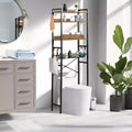  4-Tier Over-The-Toilet Storage Shelf, Freestanding Bathroom Organizer with Adjustable Shelf & Basket, Space-Saving Rack Above Toilet, Brown