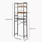 Étagère de rangement 4 niveaux au-dessus des toilettes, organisateur de salle de bain autoportant avec étagère réglable et panier, meuble gain de place au-dessus des toilettes, marron