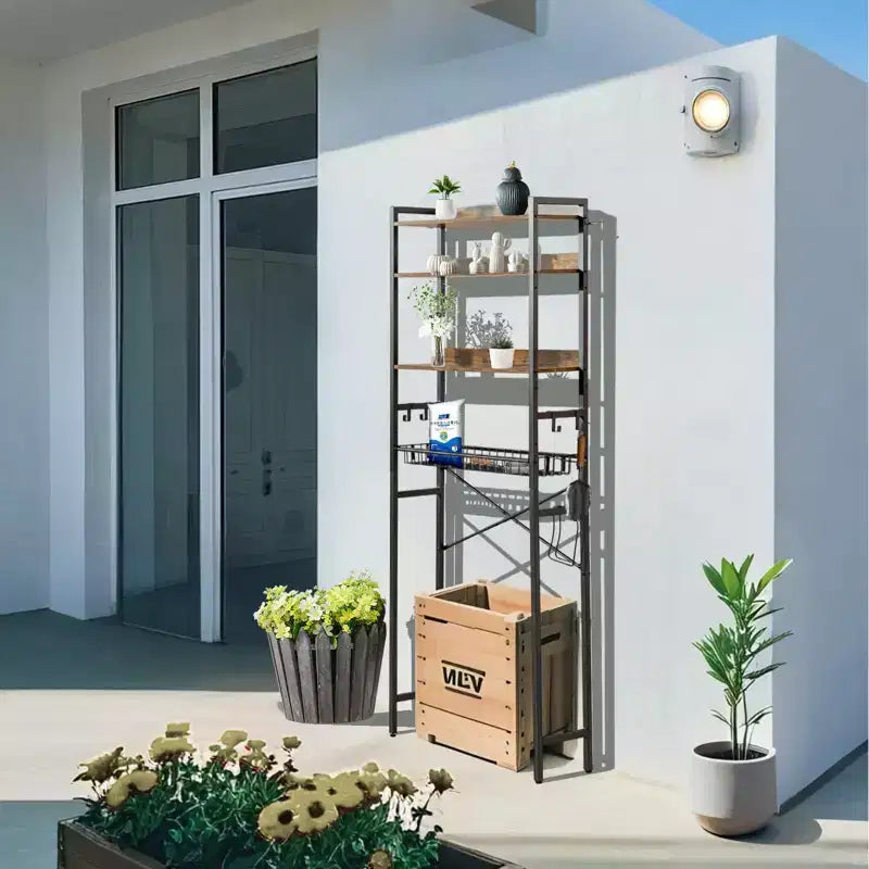 Étagère de rangement 4 niveaux au-dessus des toilettes, organisateur de salle de bain autoportant avec étagère réglable et panier, meuble gain de place au-dessus des toilettes, marron