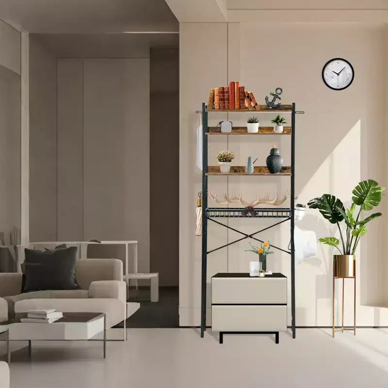 Étagère de rangement 4 niveaux au-dessus des toilettes, organisateur de salle de bain autoportant avec étagère réglable et panier, meuble gain de place au-dessus des toilettes, marron