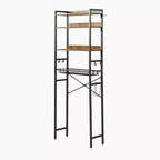 Étagère de rangement 4 niveaux au-dessus des toilettes, organisateur de salle de bain autoportant avec étagère réglable et panier, meuble gain de place au-dessus des toilettes, marron