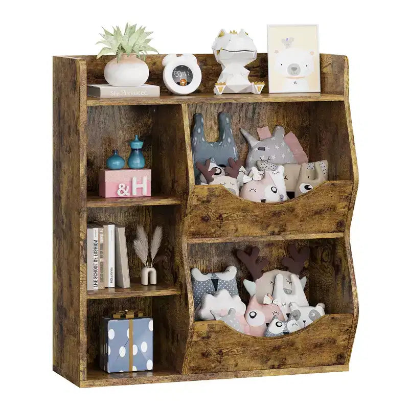 Bibliothèque pour enfants, meuble de rangement pour jouets de 91 cm de haut, étagère de présentation double face à 5 compartiments avec étagère supérieure spacieuse pour chambre d'enfant, chambre à coucher