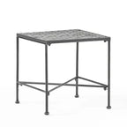 Table d'appoint minimaliste avec cadre en métal et design renforcé, table d'appoint avec plateau tressé, bout de canapé pour salon, patio, noir
