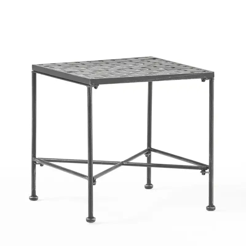 Table d'appoint minimaliste avec cadre en métal et design renforcé, table d'appoint avec plateau tressé, bout de canapé pour salon, patio, noir