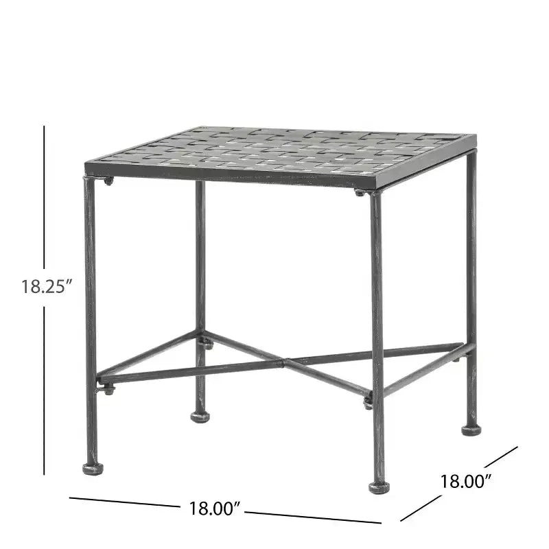 Table d'appoint minimaliste avec cadre en métal et design renforcé, table d'appoint avec plateau tressé, bout de canapé pour salon, patio, noir