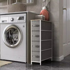 Commode étroite à 4 tiroirs - avec cadre en acier, plateau en bois et tiroirs en tissu faciles à tirer pour petits espaces, placards, chambre, salle de bain et buanderie