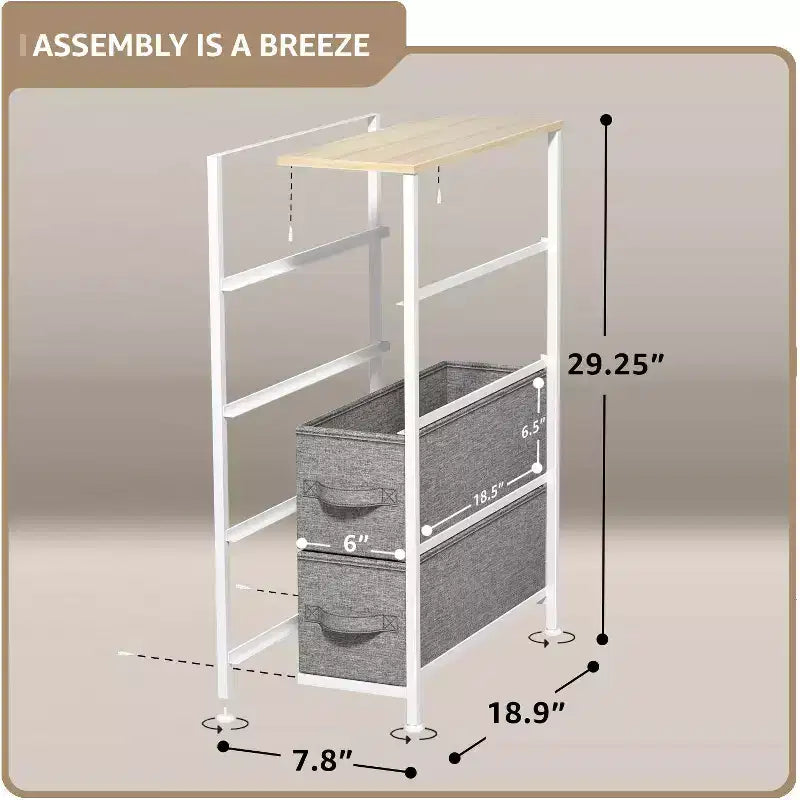 Commode étroite à 4 tiroirs - avec cadre en acier, plateau en bois et tiroirs en tissu faciles à tirer pour petits espaces, placards, chambre, salle de bain et buanderie
