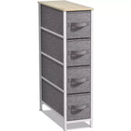 Commode étroite à 4 tiroirs - avec cadre en acier, plateau en bois et tiroirs en tissu faciles à tirer pour petits espaces, placards, chambre, salle de bain et buanderie