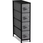Commode étroite à 4 tiroirs - avec cadre en acier, plateau en bois et tiroirs en tissu faciles à tirer pour petits espaces, placards, chambre, salle de bain et buanderie