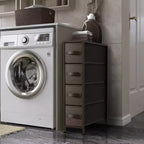 Commode étroite à 4 tiroirs - avec cadre en acier, plateau en bois et tiroirs en tissu faciles à tirer pour petits espaces, placards, chambre, salle de bain et buanderie