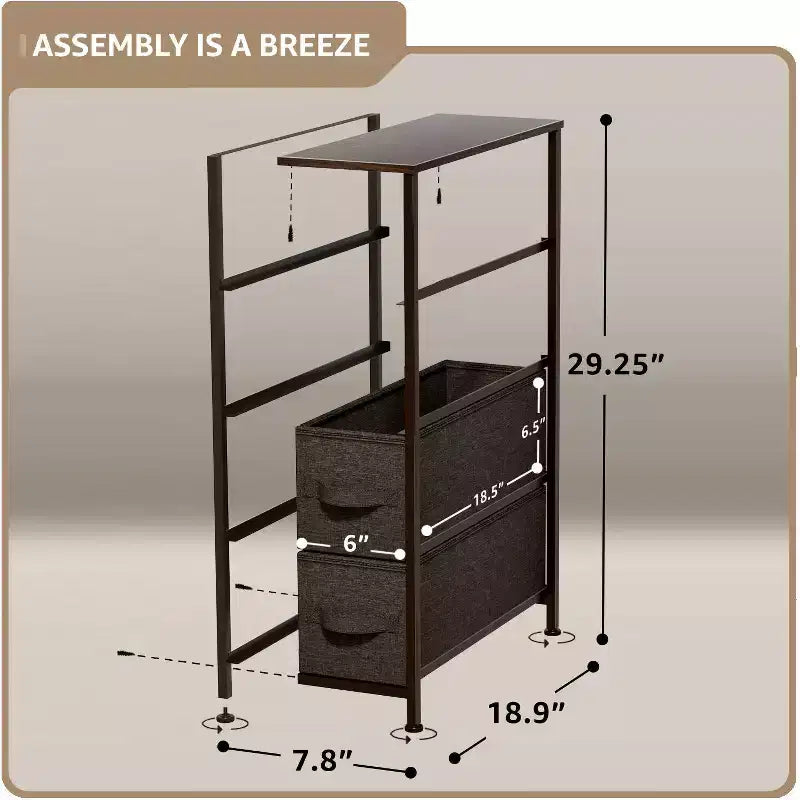Commode étroite à 4 tiroirs - avec cadre en acier, plateau en bois et tiroirs en tissu faciles à tirer pour petits espaces, placards, chambre, salle de bain et buanderie