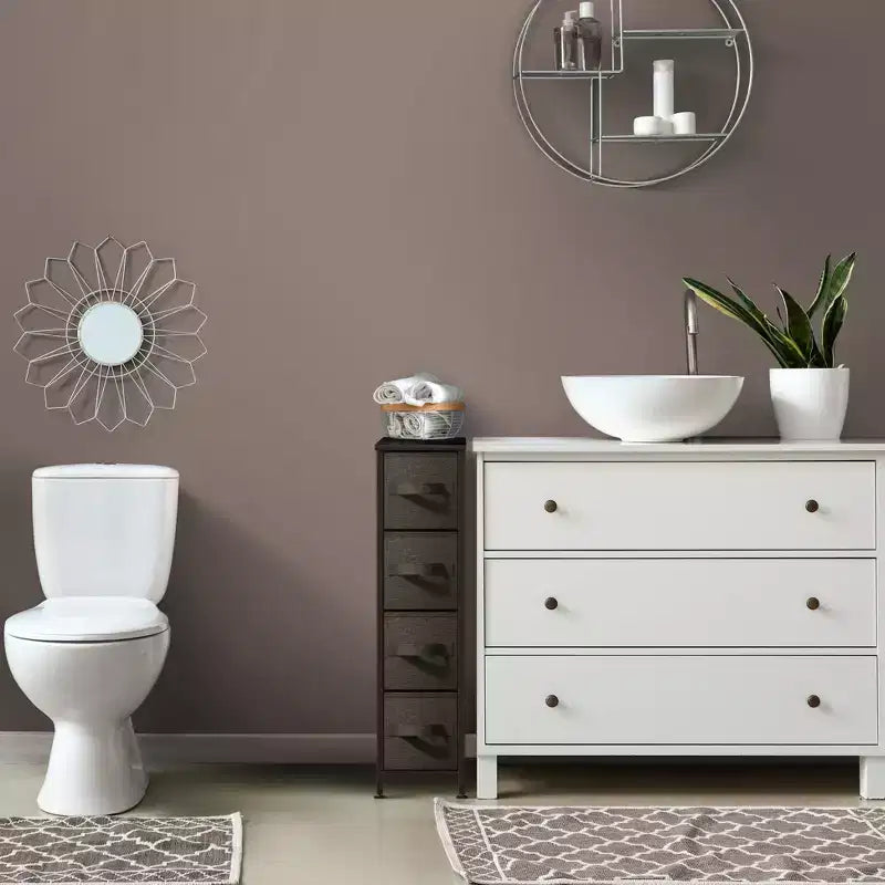 Commode étroite à 4 tiroirs - avec cadre en acier, plateau en bois et tiroirs en tissu faciles à tirer pour petits espaces, placards, chambre, salle de bain et buanderie