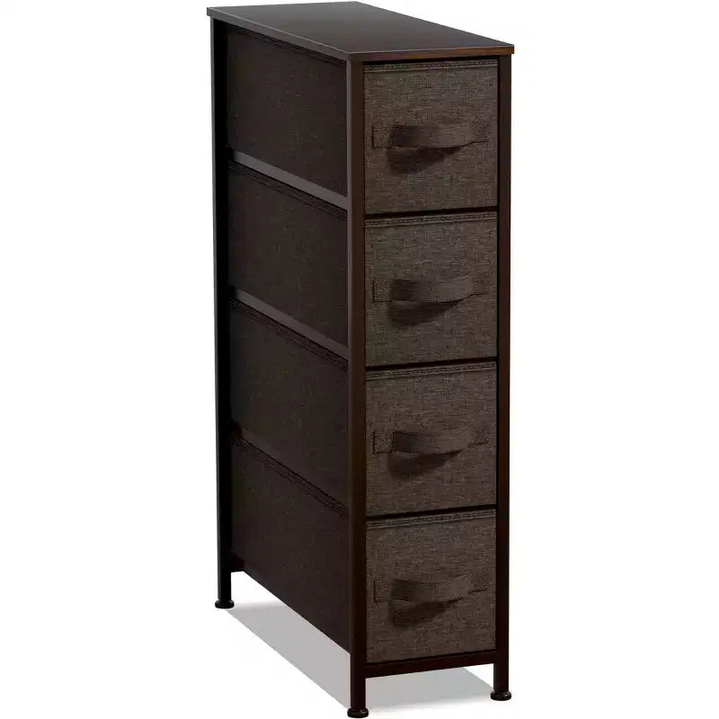 Commode étroite à 4 tiroirs - avec cadre en acier, plateau en bois et tiroirs en tissu faciles à tirer pour petits espaces, placards, chambre, salle de bain et buanderie