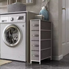 Commode étroite à 4 tiroirs - avec cadre en acier, plateau en bois et tiroirs en tissu faciles à tirer pour petits espaces, placards, chambre, salle de bain et buanderie