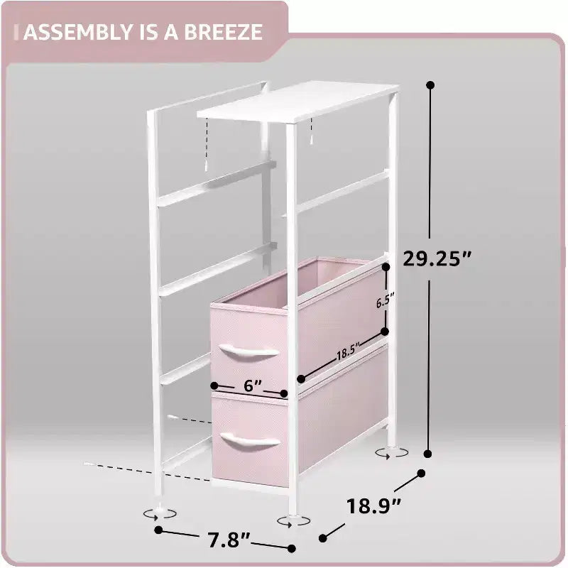 Commode étroite à 4 tiroirs - avec cadre en acier, plateau en bois et tiroirs en tissu faciles à tirer pour petits espaces, placards, chambre, salle de bain et buanderie