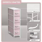Commode étroite à 4 tiroirs - avec cadre en acier, plateau en bois et tiroirs en tissu faciles à tirer pour petits espaces, placards, chambre, salle de bain et buanderie