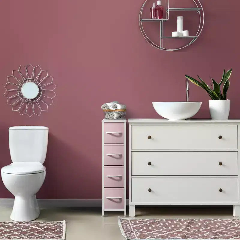 Commode étroite à 4 tiroirs - avec cadre en acier, plateau en bois et tiroirs en tissu faciles à tirer pour petits espaces, placards, chambre, salle de bain et buanderie