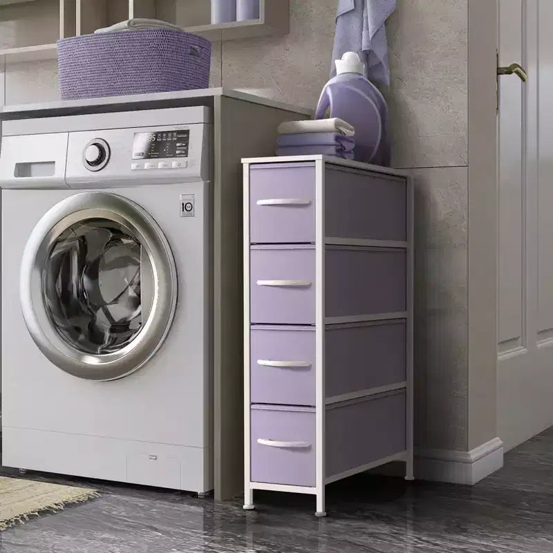 Commode étroite à 4 tiroirs - avec cadre en acier, plateau en bois et tiroirs en tissu faciles à tirer pour petits espaces, placards, chambre, salle de bain et buanderie