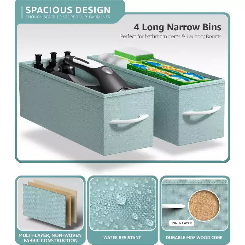 Commode étroite à 4 tiroirs - avec cadre en acier, plateau en bois et tiroirs en tissu faciles à tirer pour petits espaces, placards, chambre, salle de bain et buanderie