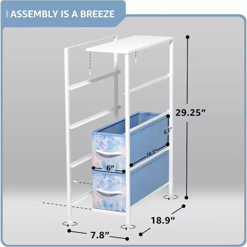 Commode étroite à 4 tiroirs - avec cadre en acier, plateau en bois et tiroirs en tissu faciles à tirer pour petits espaces, placards, chambre, salle de bain et buanderie