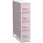 Commode étroite à 4 tiroirs - avec cadre en acier, plateau en bois et tiroirs en tissu faciles à tirer pour petits espaces, placards, chambre, salle de bain et buanderie
