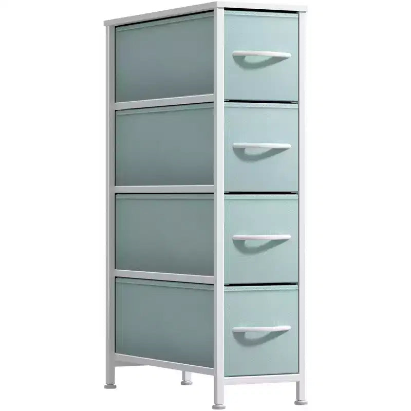  4 Drawers Narrow Dresser - with Steel Frame, Wood Top & Easy Pull Fabric Bins for Small Spaces, Closets, Bedroom, Bathroom & Laundry