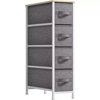 Commode étroite à 4 tiroirs - avec cadre en acier, plateau en bois et tiroirs en tissu faciles à tirer pour petits espaces, placards, chambre, salle de bain et buanderie
