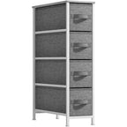 Commode étroite à 4 tiroirs - avec cadre en acier, plateau en bois et tiroirs en tissu faciles à tirer pour petits espaces, placards, chambre, salle de bain et buanderie