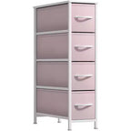 Commode étroite à 4 tiroirs - avec cadre en acier, plateau en bois et tiroirs en tissu faciles à tirer pour petits espaces, placards, chambre, salle de bain et buanderie
