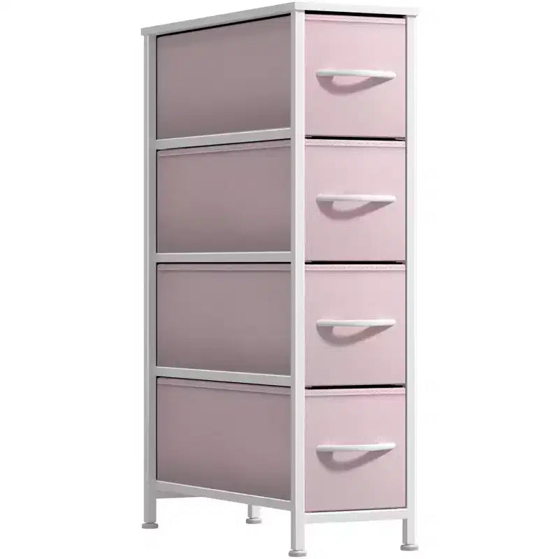 Commode étroite à 4 tiroirs - avec cadre en acier, plateau en bois et tiroirs en tissu faciles à tirer pour petits espaces, placards, chambre, salle de bain et buanderie