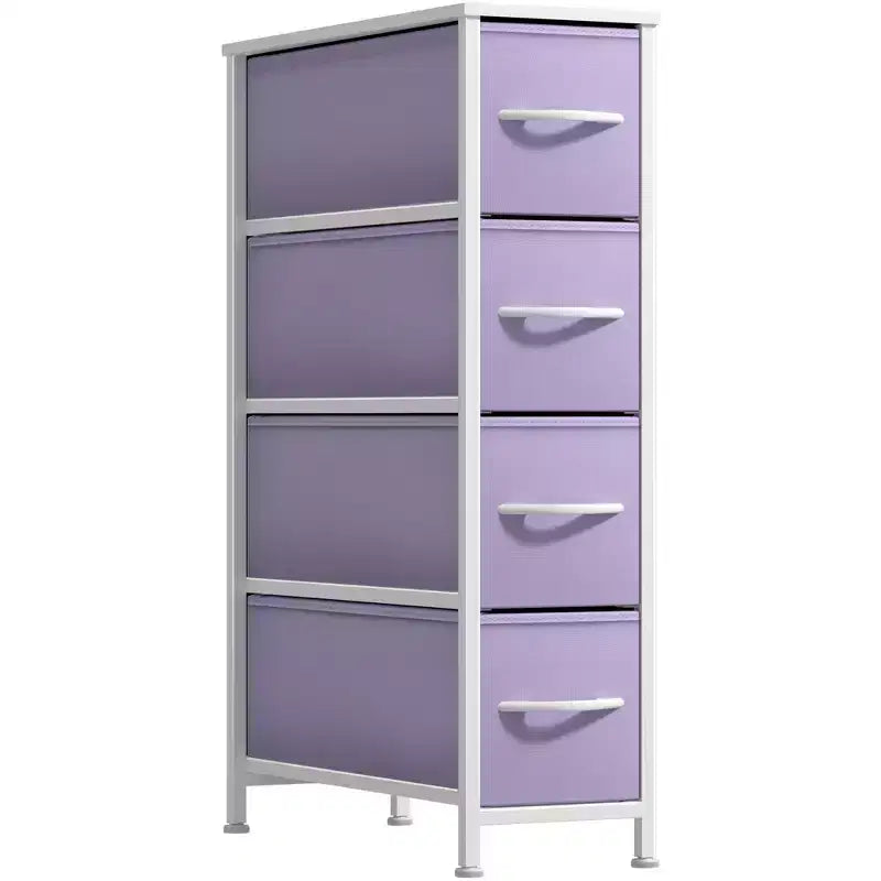 Commode étroite à 4 tiroirs - avec cadre en acier, plateau en bois et tiroirs en tissu faciles à tirer pour petits espaces, placards, chambre, salle de bain et buanderie